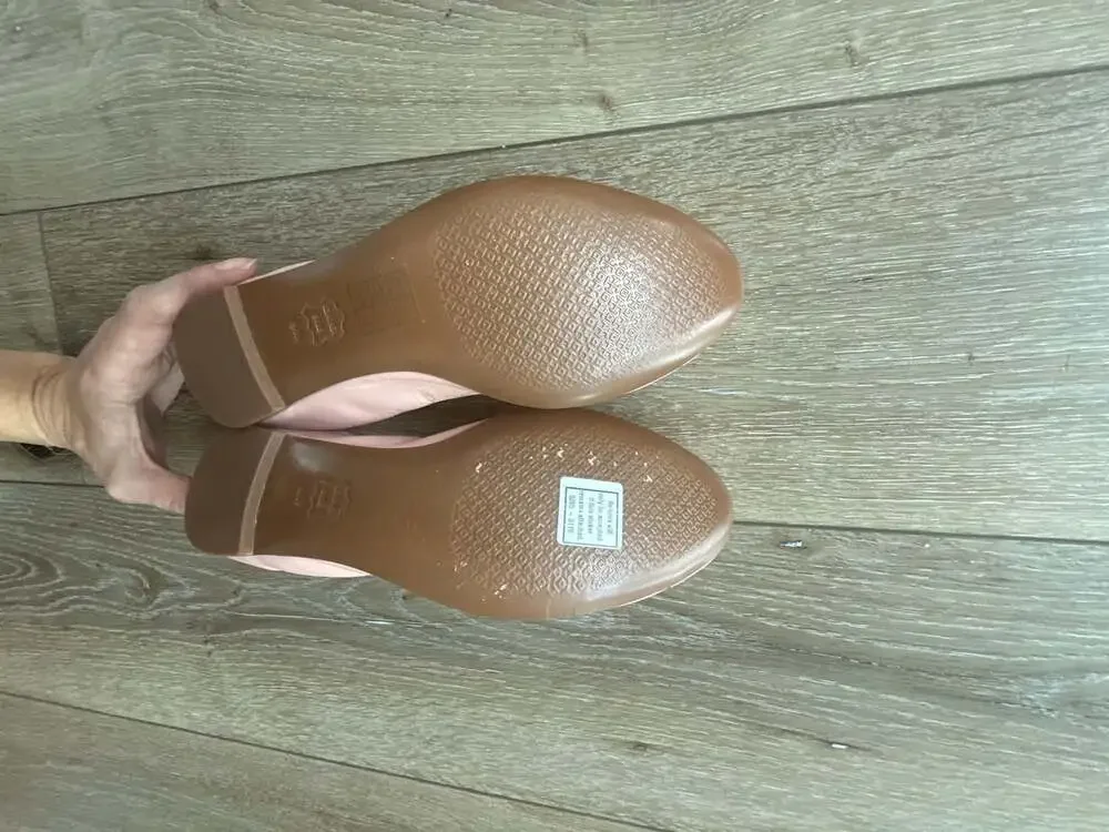 Tory Burch Pink Leather Ballet Flats with Gold Logo and Patent Cap Toe Size 9M